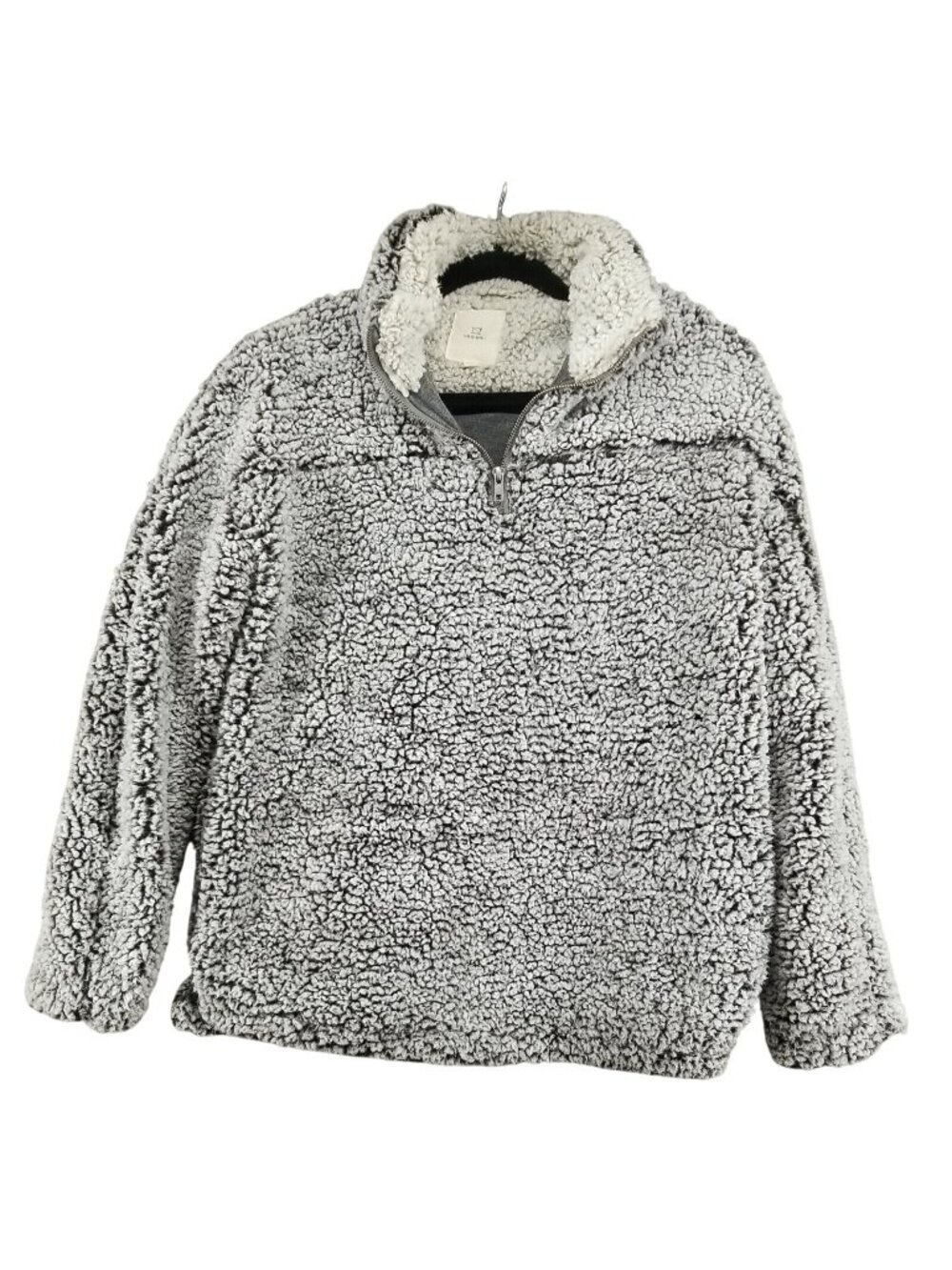 Thread & Supply Sweater Womens Medium Gray Teddy Bear Fleece 1/4 Zip Pullover